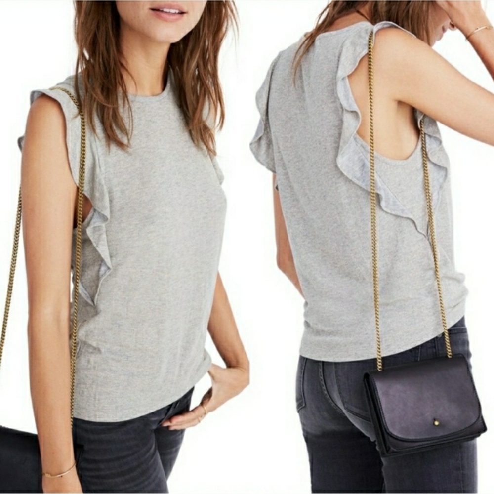 Madewell Silver Metallic Ruffle Tank - Picture 2 of 5